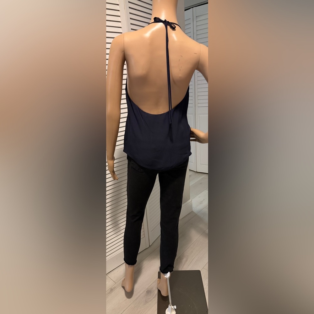 L’AGENCE Silk Versatile Halter Wrap Camisole Navy Draped Top Size S - Picture 16 of 16